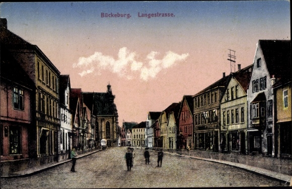 Postcard Bückeburg in the Schaumburg district, Langestraße, children