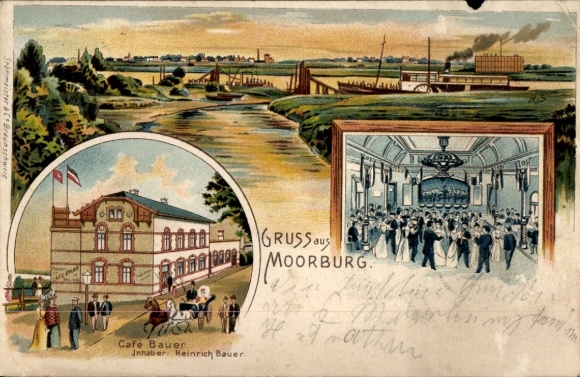 litho Hamburg Harburg Moorburg, algemeen beeld, Café Bauer, danszaal