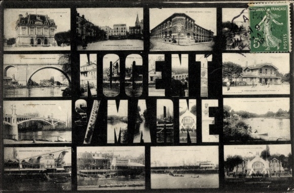 Letters Postcard Nogent sur Marne Val de Marne, partial views, Les Ecoles, Le Casino, Pont