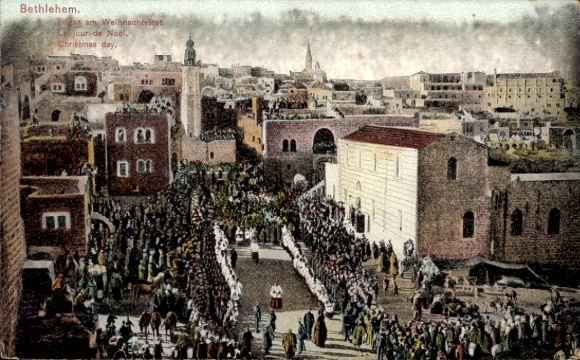 Postcard Bethlehem Palestine, pilgrims at Christmas