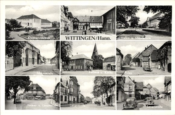 Ak Wittingen Niedersachsen, Kreisberufsschule, Markt, Volksschule, Mittelschule, Junkerstraße, Fulau