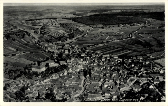 Postcard Külsheim in Baden, aerial view of rural surroundings, villages, fields