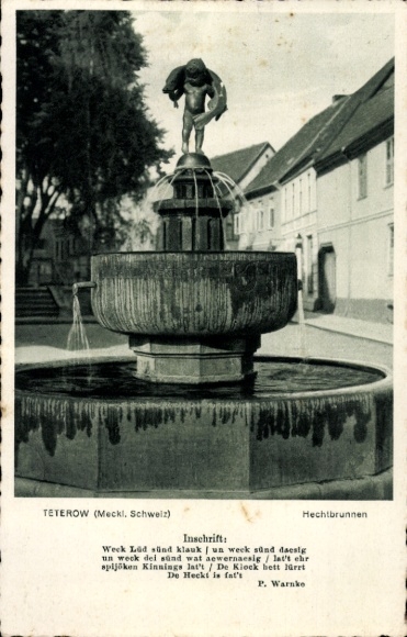 KP Teterow Mecklenburg Szwajcaria, Hechtbrunnen, inskrypcja P. Warnke, Wilh. Przecinarka do ścian