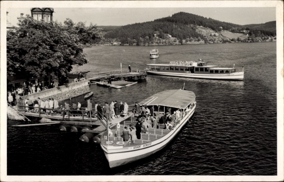 Postcard Saalburg an der Saale, steamer town of Schleiz, boat dock at the crane