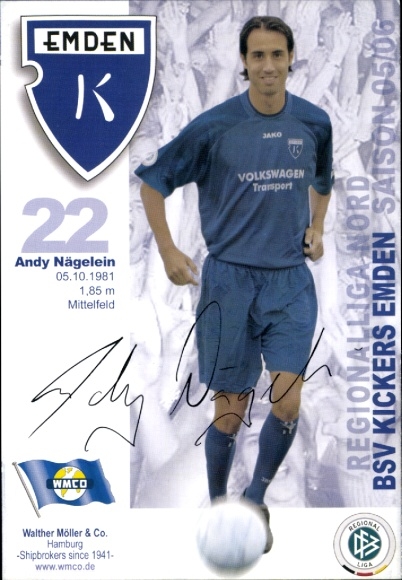 Autogrammkarte Fußballer Andy Nägelein, BSV Kickers Emden, Autogramm