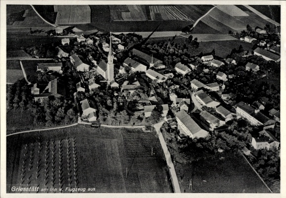 Postcard Feldkirchen in the district of Munich Upper Bavaria, aerial photograph