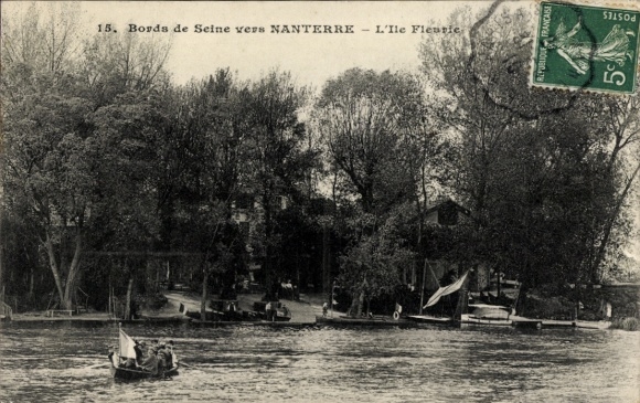 Ak Nanterre Hauts de Seine, Bords de Seine, L'Ile Fleurie, Boote auf dem Wasser, Bäume
