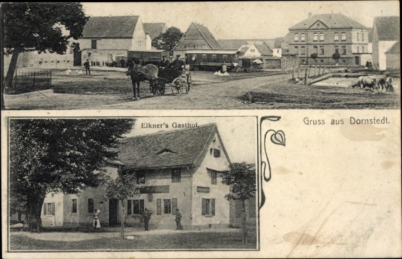 Ak Dornstädt Dornstedt Teutschenthal im Saalekreis, Ortspartie, Elkners Gasthof