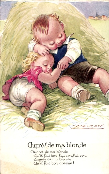 Kunstenaar Ak Mauzan, Kinderen slapen op het stro, Aupres de ma blonde