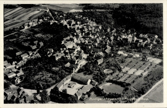 Postcard Rüdigershagen Niederorschel Thuringia, aerial photograph
