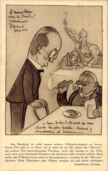 Ak Völkerbunds Kneipe Bavaria, Genf, Briand, Chamberlain, Stresemann