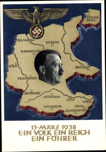 Postal stationery PC small, one people, one empire, one leader, annexation of Austria in 1938, Greater Germany