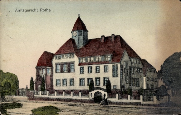 Ak Rötha in Sachsen, Amtsgericht  Historisches Gebäude, Farbige Postkarte
