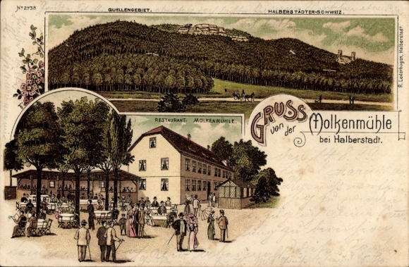 Chromo-Litho Halberstadt Saxony-Anhalt, Restaurant Molkenmühle, spring area, Halberstadt Switzerland