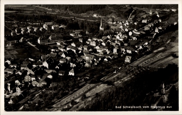 Postcard Bad Schwalbach im Taunus, aerial photograph, houses, landscape