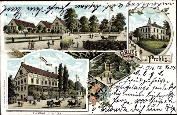 litho Dresden Prohlis, Gasthof Prohlis, school, monument, lokale afdeling