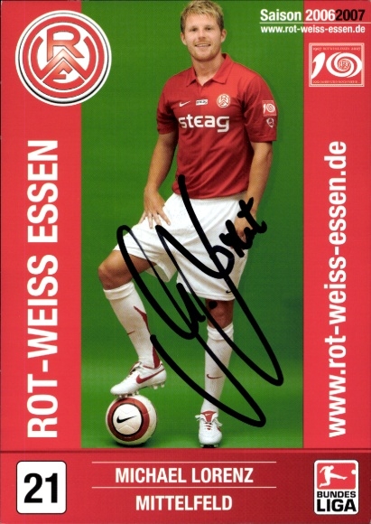 Autogrammkarte Fußballer Michael Lorenz, Rot Weiss Essen, Autogramm