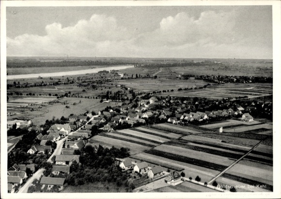 Postcard Goldscheuer Kehl am Rhein, aerial photograph