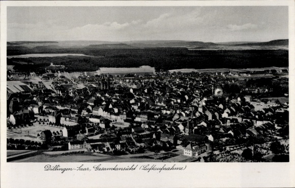 Postcard Dillingen in Saarland, aerial photograph
