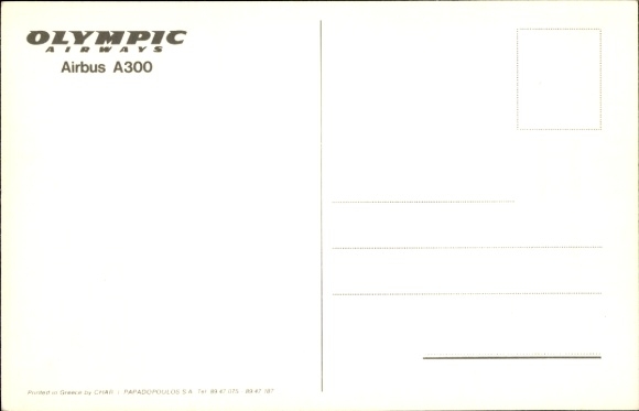 Postcard Greek passenger aircraft, Airbus A300, Olympic Airways