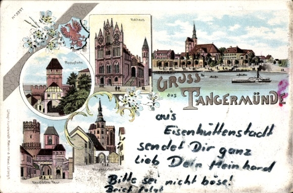 Chromo-Litho Tangermünde on the Elbe, Town Hall, Rosspforte, Neustädter Tor, Ortspartie