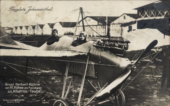Postcard Berlin Treptow Johannisthal, airfield, Ernst Herbert Kühne, albatross pigeon