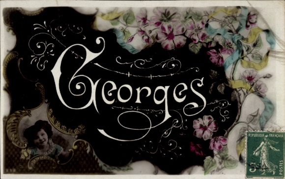 Letters Postcard First Name Georges, Child Portrait, Flowers