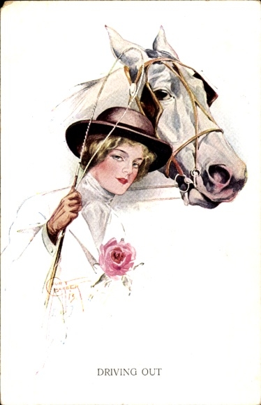 Artist Postcard Barber, Court, Horse, Lady with Whip