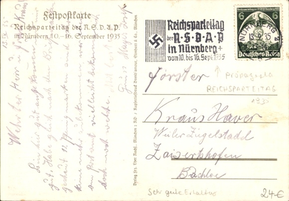 Artist Postcard Klein, R., NSDAP Reich Party Rally 1935, Adolf Hitler bust, Reich eagle, SA and SS