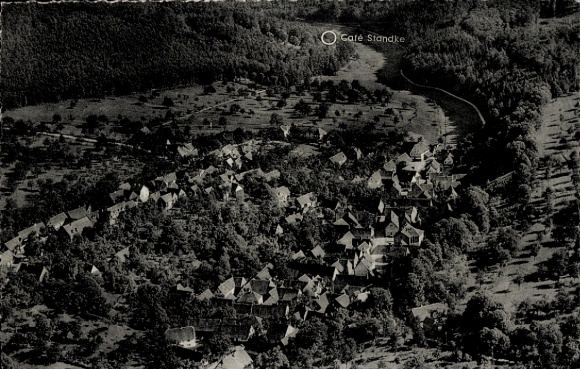 Postcard Waldprechtsweier Malsch in Baden, aerial photograph, Cafe Standke