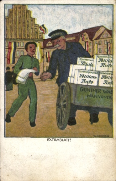 Artist Postcard Bechstein, Hannover, Extrablatt, Newspaper Seller, Advertising Günther Wagner