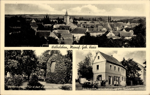 Ak Welbsleben Arnstein in de zuidelijke Harz, winkel, oorlogsmonument