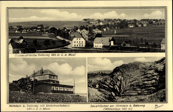 Ak Satzung Marienberg im Erzgebirge, Panorama, Hirtstein Unterkunftshaus, Basaltfläche