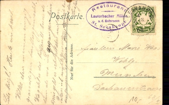 Postcard Iffeldorf in Upper Bavaria, Gasthof Lauterbacher Mühle, Inn, Benediktenwand, Stocking