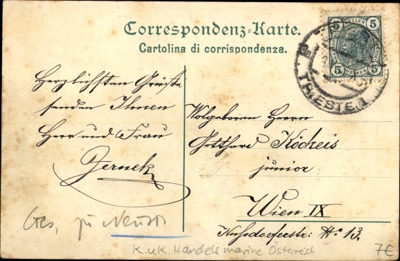 Postcard Triest Trieste Friuli Venezia Giulia, View from the lighthouse to the harbour, Imperial and Royal Merchant Navy