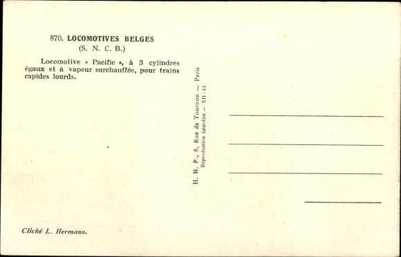 Postcard Locomotives Belges, Locomotive Pacific