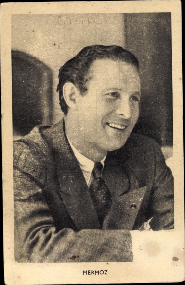 Postcard French pilot Jean Mermoz, portrait