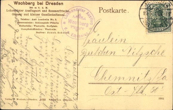Postcard Dresden Wachwitz, most worthwhile excursion place, Wachberg