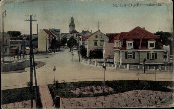 Postcard Ruhland in Upper Lusatia, Bahnhofstrasse