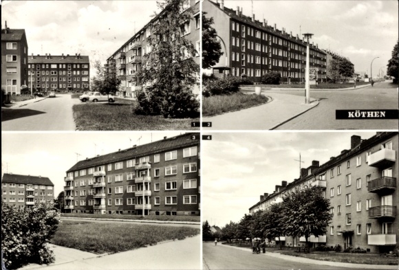 Ak Köthen in Anhalt, Stadtansicht von  Wohnblocks, Straßenansicht, 