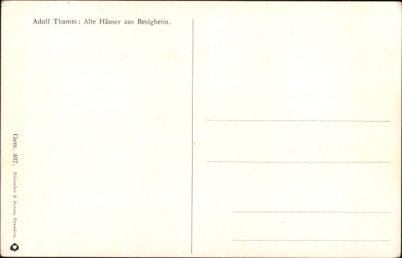 Kunstenaarskaart Thamm, Adolf, Besigheim in de wijk Ludwigsburg, oude huizen, vrouw met kind, kippen