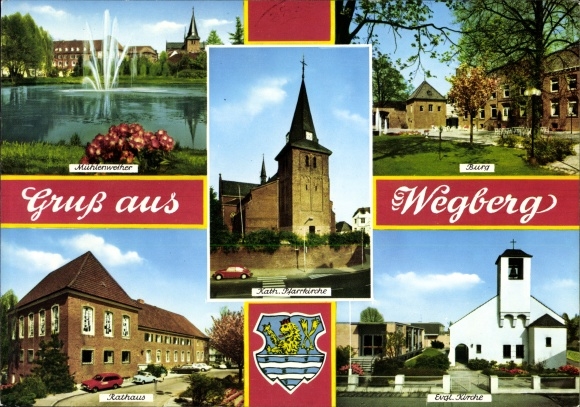 Postcard Wegberg district of Heinsberg, castle, town hall, ecf. church