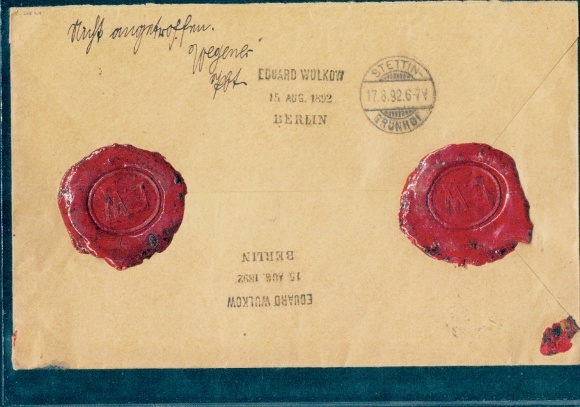 Michel No. 50 on value letter Berlin to Stettin August 16, 1892, checked Zenke BPP, seal