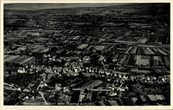 Postcard Helmsheim Bruchsal im Kraichgau Baden, aerial view of Helmsheim, airplane view, rural