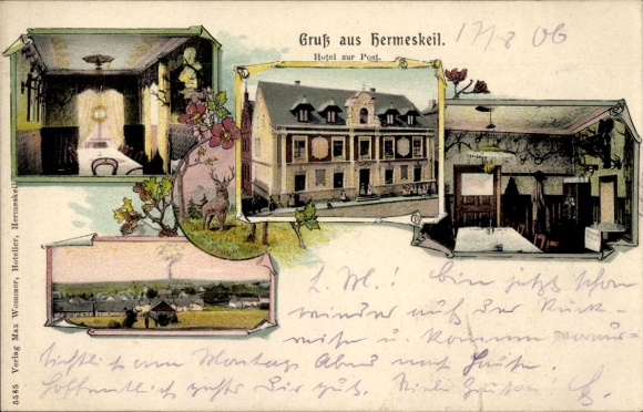 Postcard Hermeskeil in the Hunsrück, Hotel zur Post, partial views