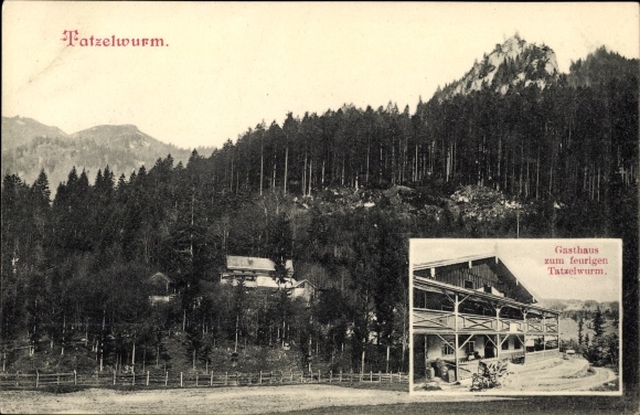 Postcard Tatzelwurm Oberaudorf in Upper Bavaria, inn to the fiery Tatzelwurm, panorama