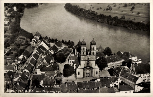 Postcard Bad Säckingen on the High Rhine, aerial photograph