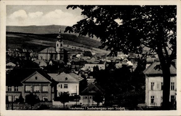 Ak Trutnov Trautenau Riesengebirge Region Königgrätz, Trautenau/Sudetengau von Süden, Kircheng...