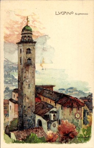Artist Chromo-Litho Wielandt, Manuel, Lugano Canton Ticino Switzerland, Church of S. Lorenzo