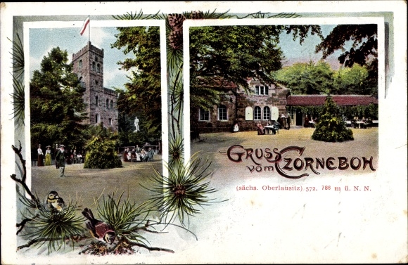 Postcard Cunewalde in the district of Bautzen, inn, owner Ernst Kalauch, observation tower, Czorneboh